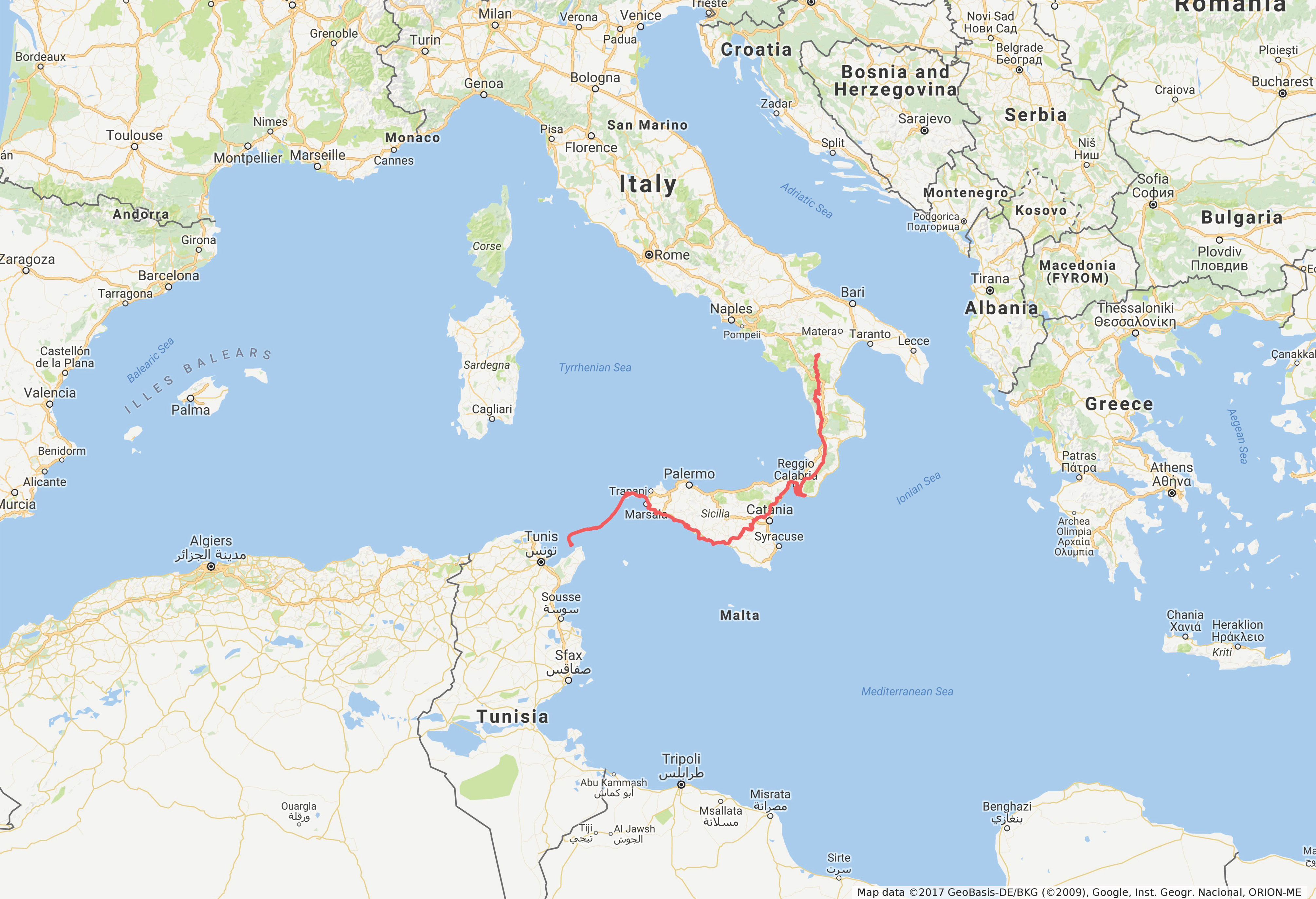 Il percorso di Apollo per raggiungere l’Isola di Zembra in Tunisia.